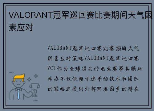 VALORANT冠军巡回赛比赛期间天气因素应对