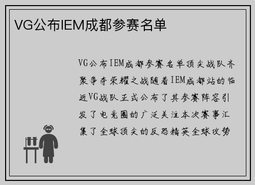 VG公布IEM成都参赛名单