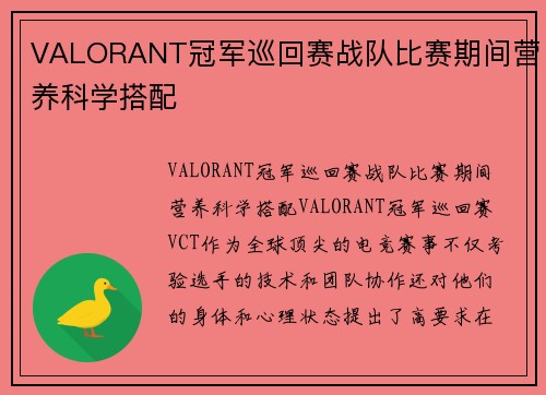VALORANT冠军巡回赛战队比赛期间营养科学搭配