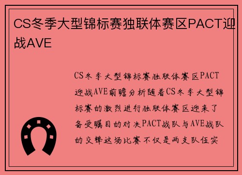 CS冬季大型锦标赛独联体赛区PACT迎战AVE